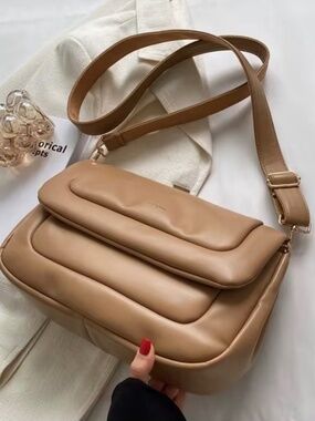 NEW! Tan PU Leather Shoulder Bag